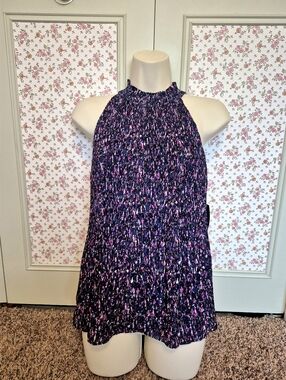 NWT Kohl's Apt. 9 Navy Tank with Pink & Purple Pattern Size S